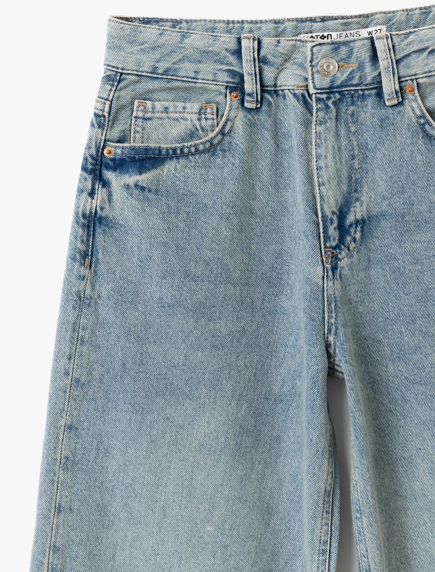   Bol Paça Kot Pantolon Normal Bel Skinny Fit Düğmeli - Wide Leg Jean