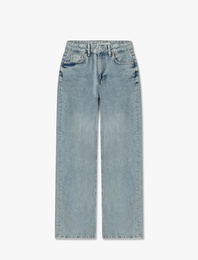 Bol Paça Kot Pantolon Normal Bel Skinny Fit Düğmeli - Wide Leg Jean