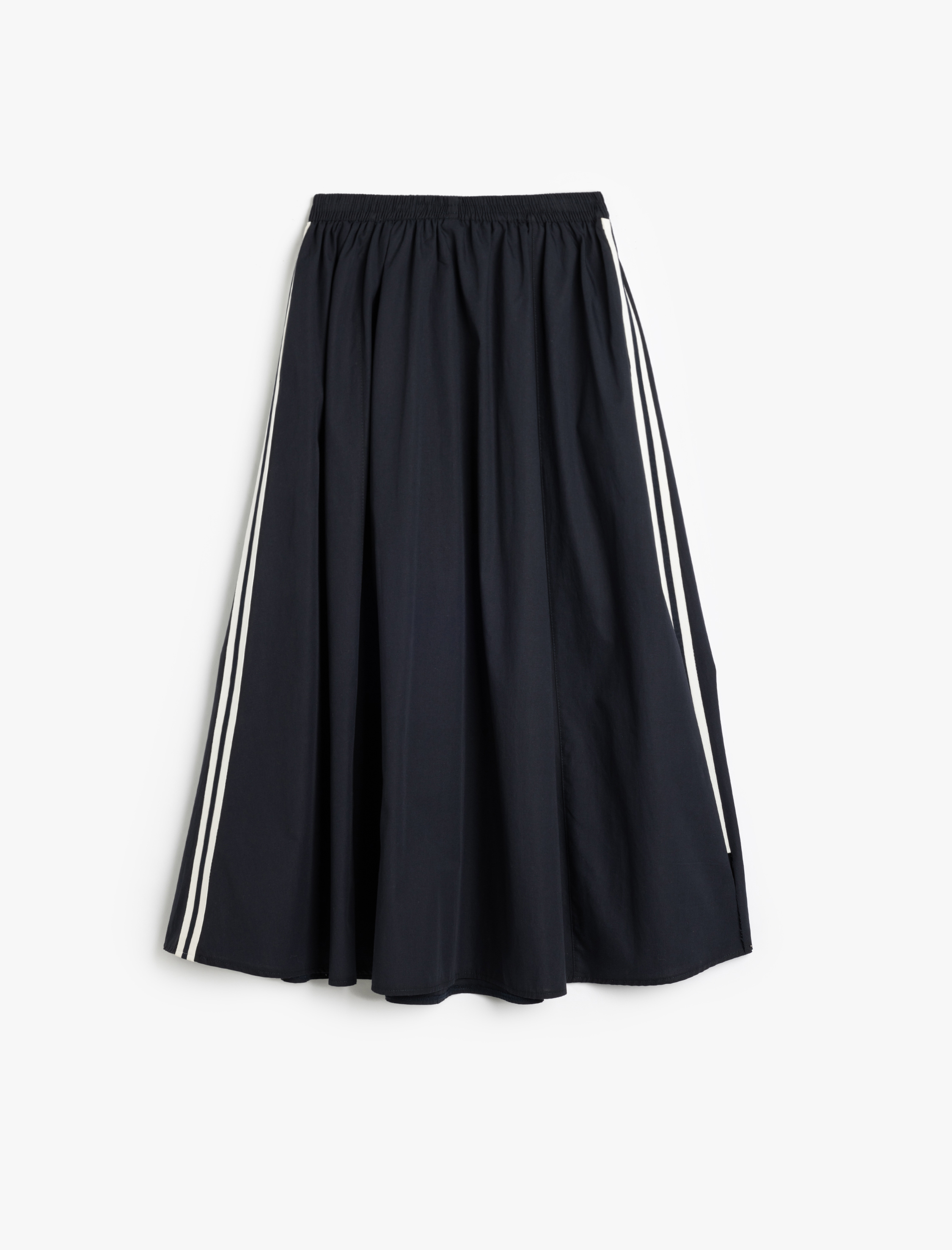   Pamuklu Yanları Çizgili Cepli Midi Boy Kloş Etek