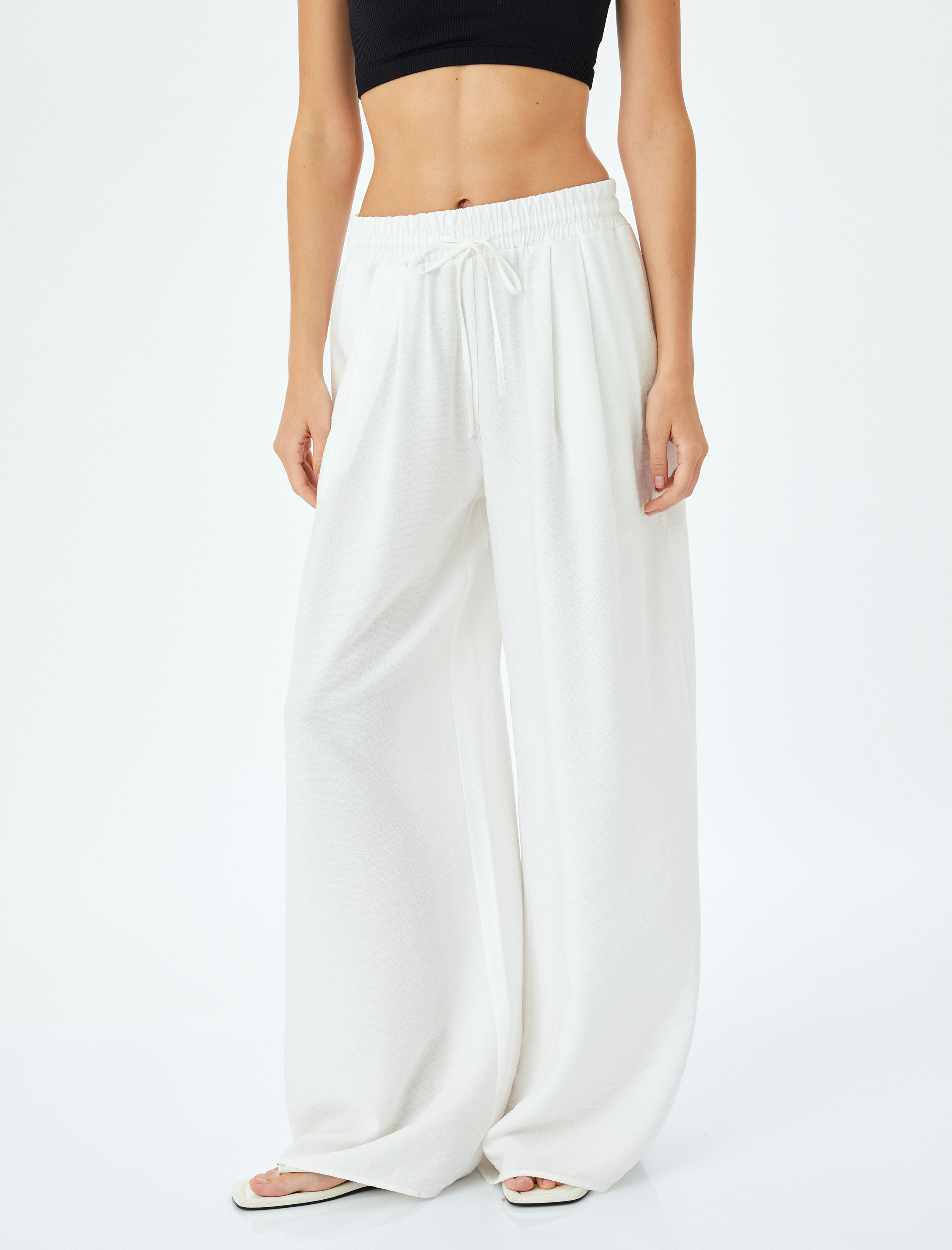   Rahat Kalıp Beli Lastikli Cepli Geniş Paça Yüksek Bel Pantolon