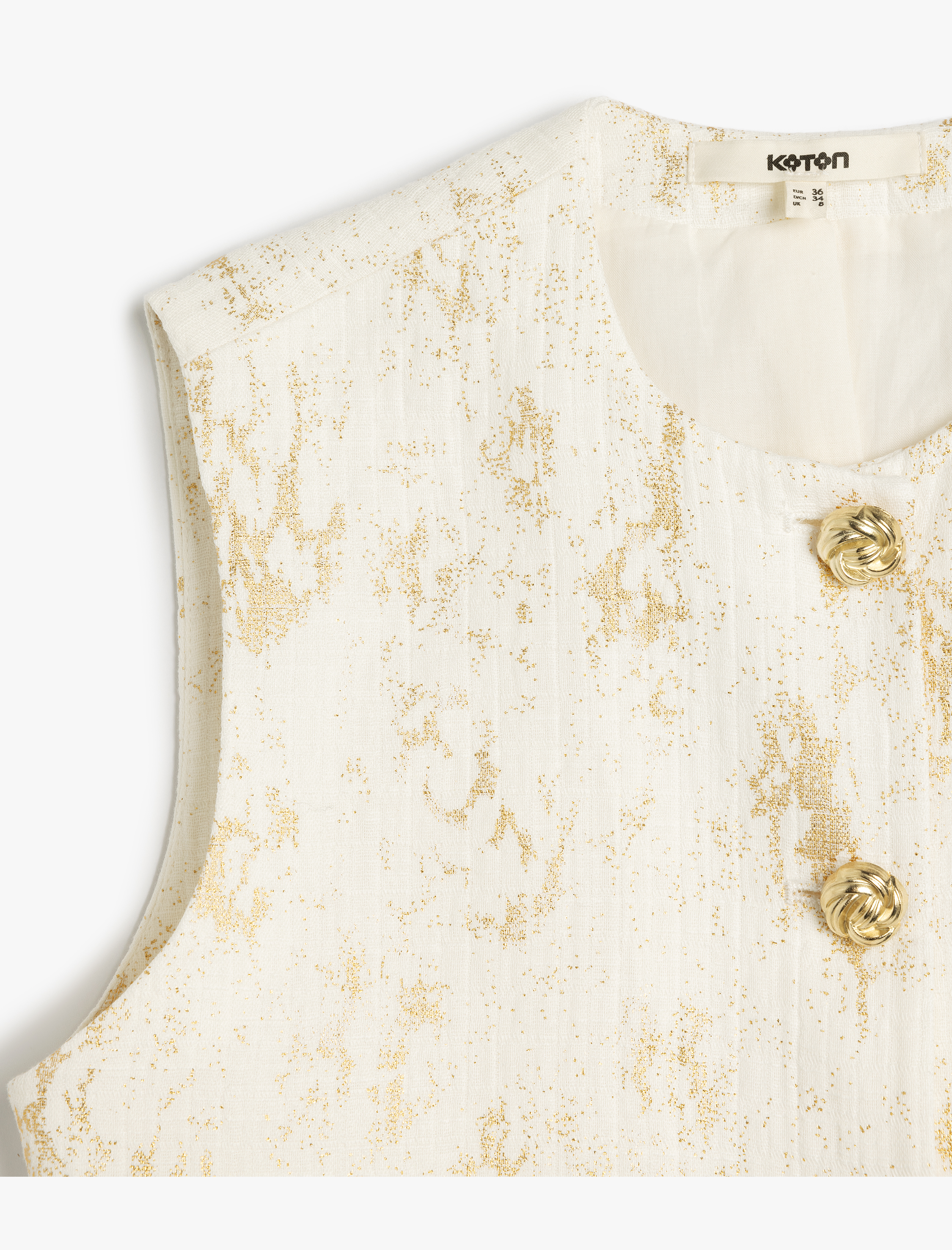   Gold Düğme Detaylı Desenli Müslin Crop Yelek