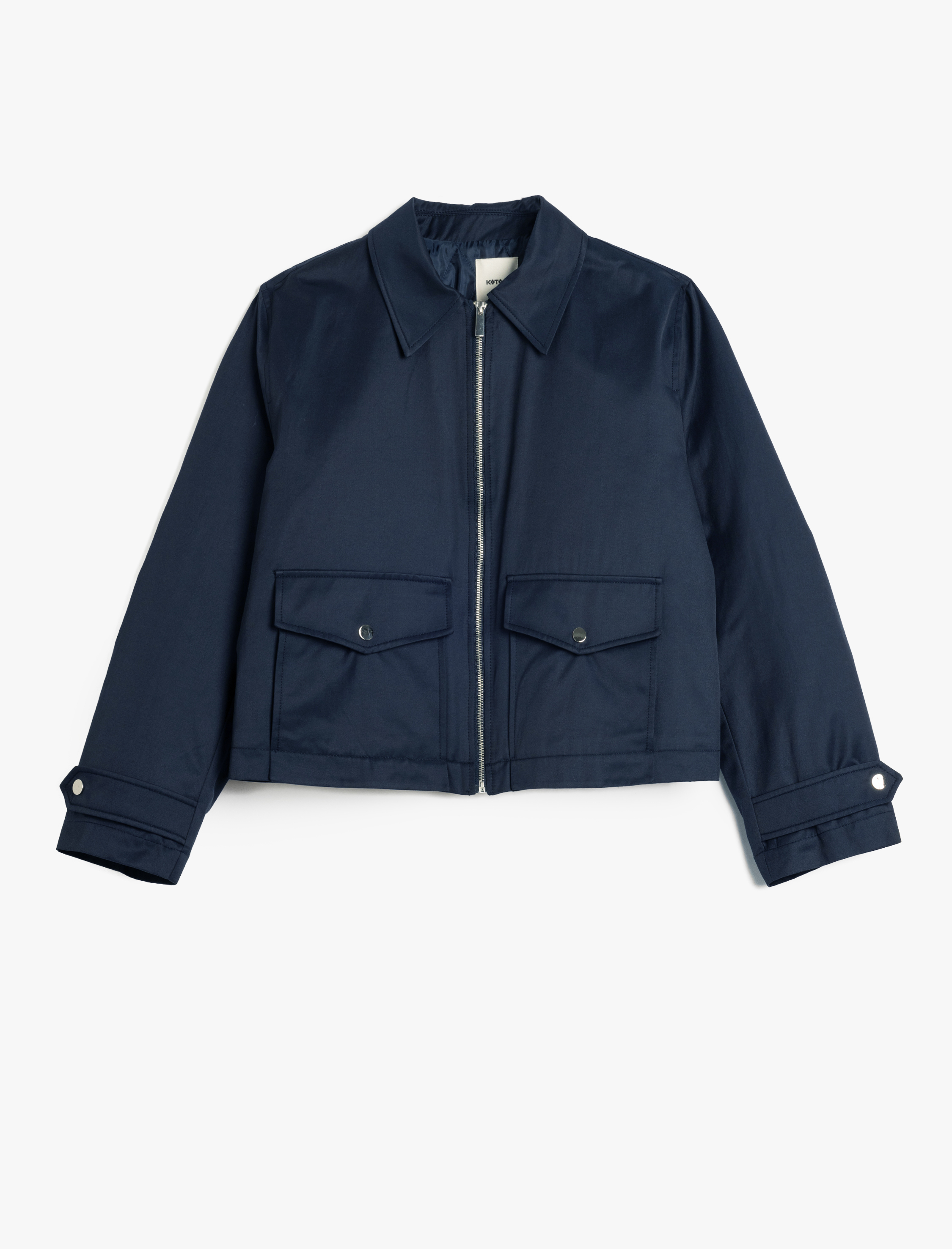   Kapaklı Cep Detaylı Fermuarlı Gabardin Mevsimlik Ceket