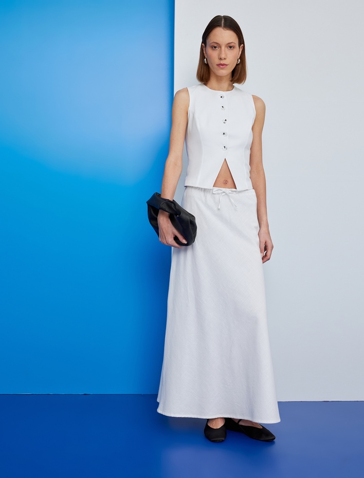  Pamuklu Kolsuz Bisiklet Yaka Düğmeli Yelek