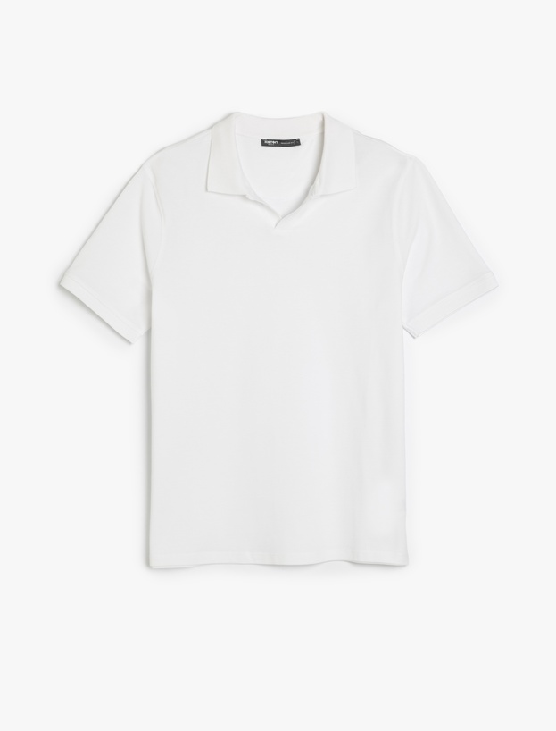 Pamuklu Pike Kumaş Kısa Kollu Regular Fit V Yaka Polo Tişört_2