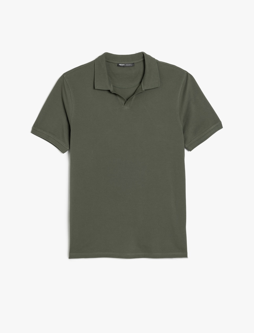   Pamuklu Pike Kumaş Kısa Kollu Regular Fit V Yaka Polo Tişört