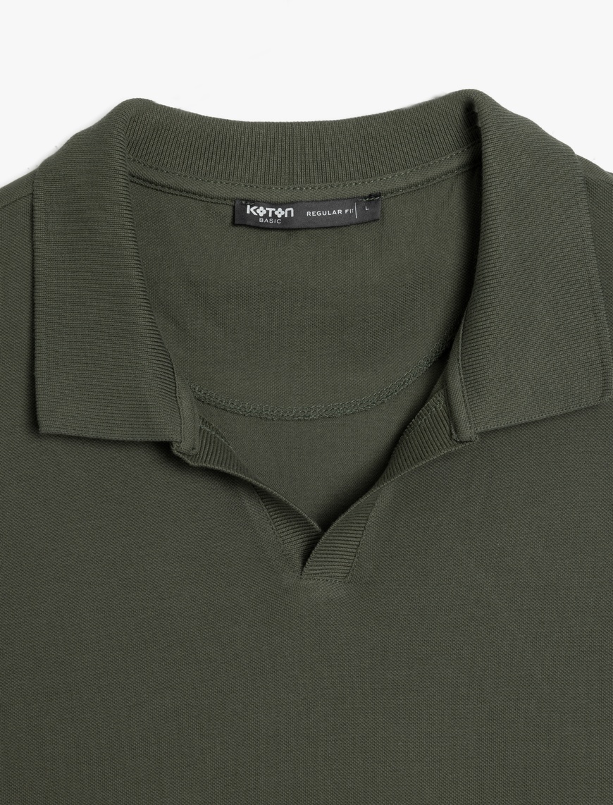   Pamuklu Pike Kumaş Kısa Kollu Regular Fit V Yaka Polo Tişört