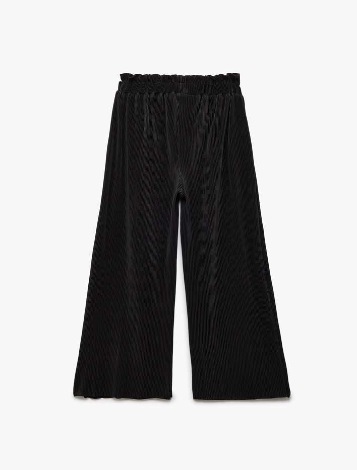 Kız Çocuk Dokulu Beli Lastikli Bol Paça Pantolon