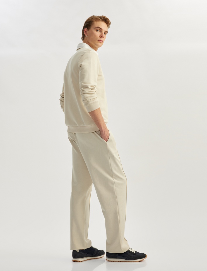  Pamuklu Cep Detaylı Nervürlü Beli Bağcıklı Eşofman Altı