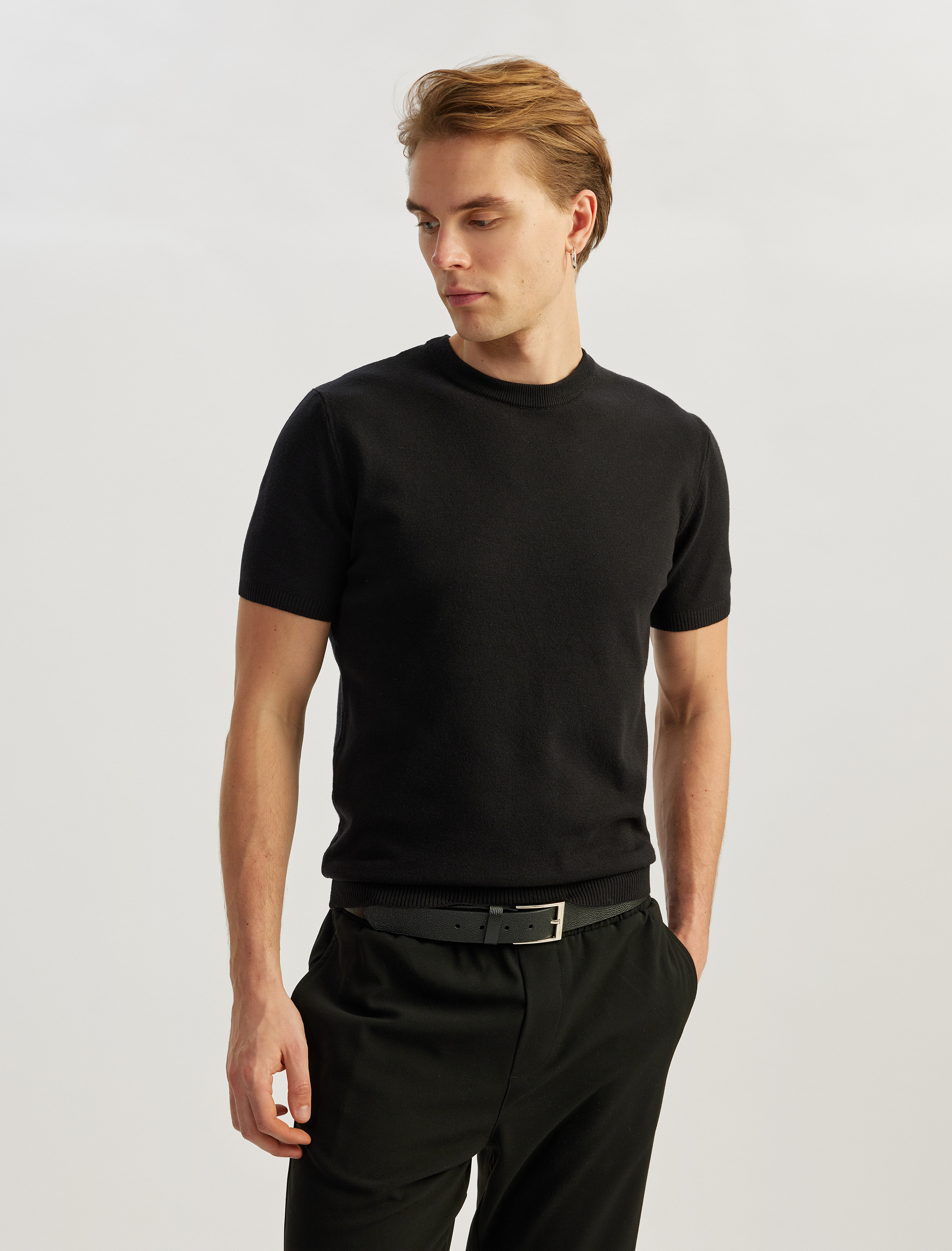   Bisiklet Yaka Viskon Karışımlı Basic Kısa Kollu Triko Tişört