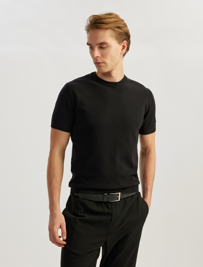  Bisiklet Yaka Viskon Karışımlı Basic Kısa Kollu Triko Tişört