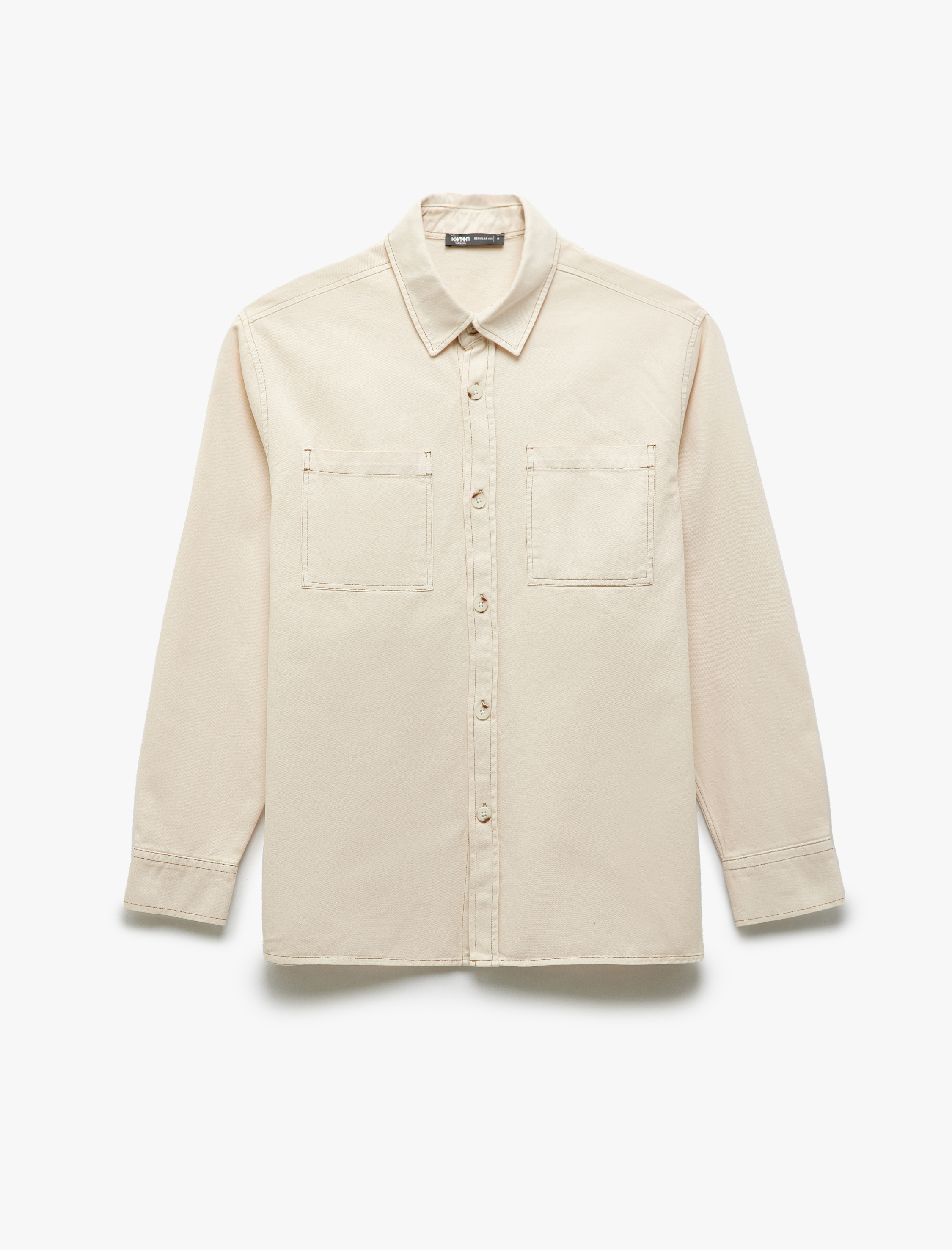 Pamuklu Düğmeli Regular Fit Yıkamalı Klasik Yaka Cep Detaylı Uzun Kollu Gömlek