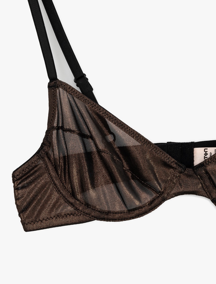  Parlak Varak Baskılı Yarı Transparan Balenli Sütyen