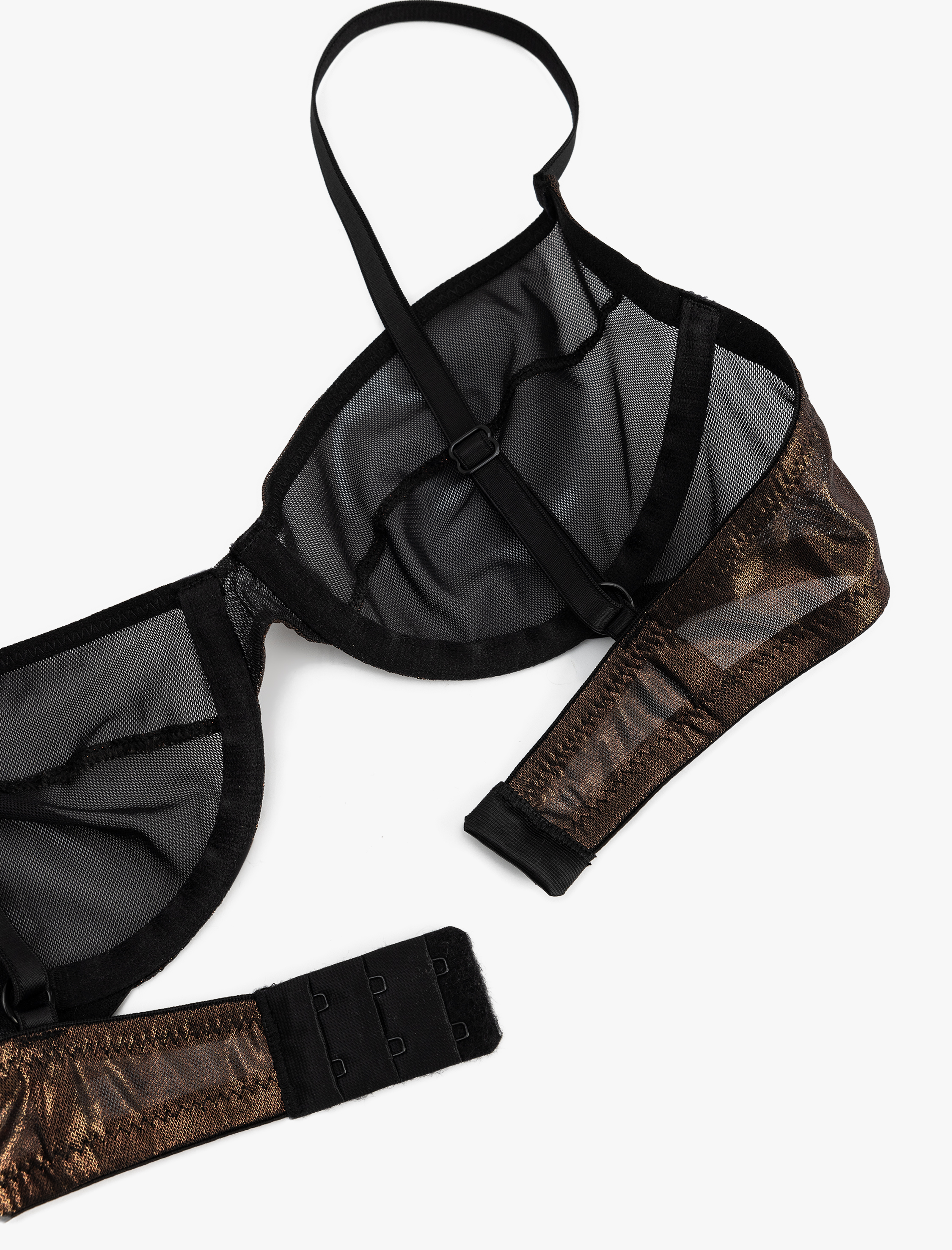 Parlak Varak Baskılı Yarı Transparan Balenli Sütyen