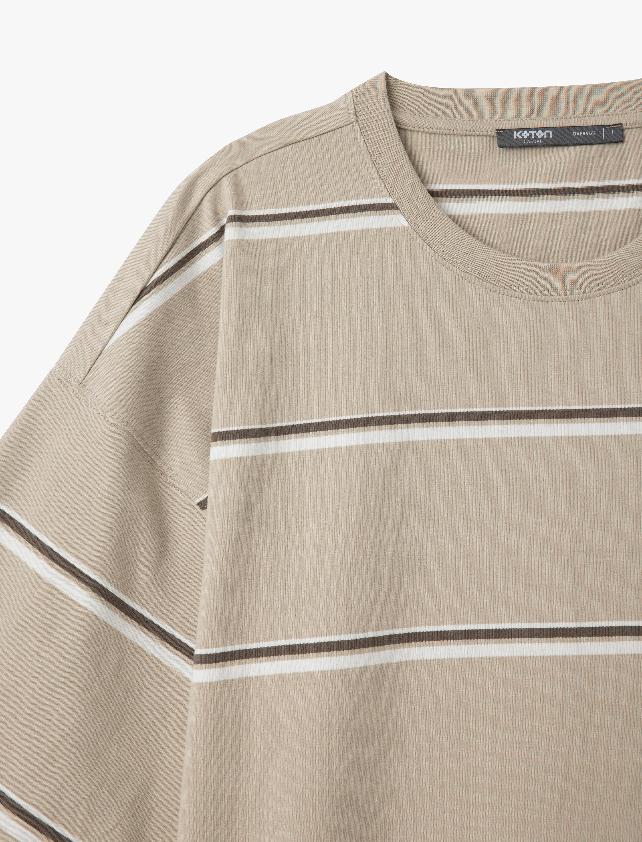   Çizgili Bisiklet Yaka Kısa Kollu Tok Kumaş Pamuklu Oversize Tişört