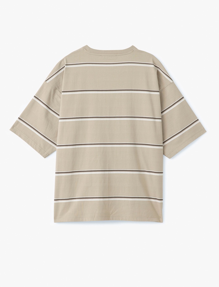  Çizgili Bisiklet Yaka Kısa Kollu Tok Kumaş Pamuklu Oversize Tişört