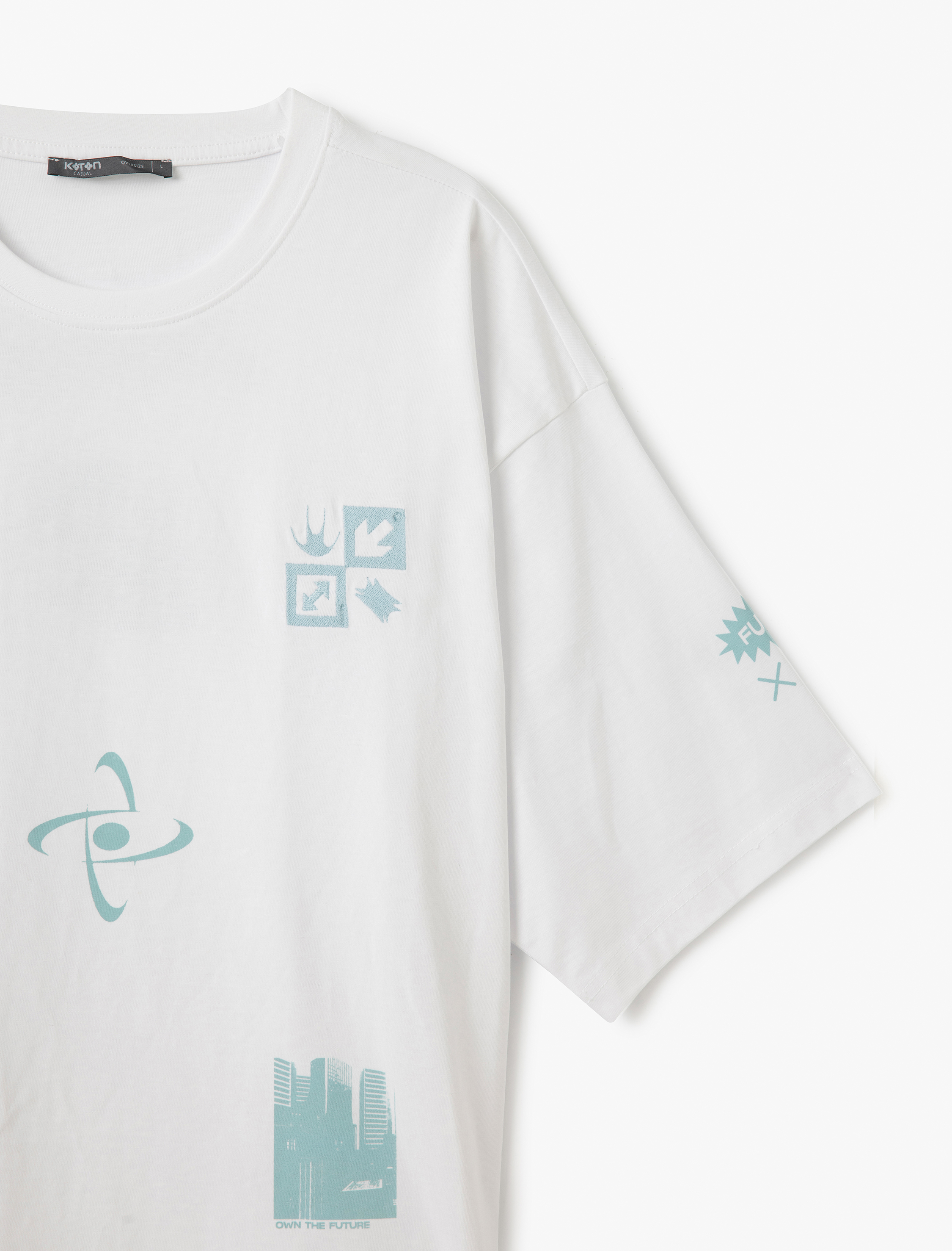   Kısa Kollu Bisiklet Yaka Pamuklu Tok Kumaş Arkası Baskılı Oversize Tişört