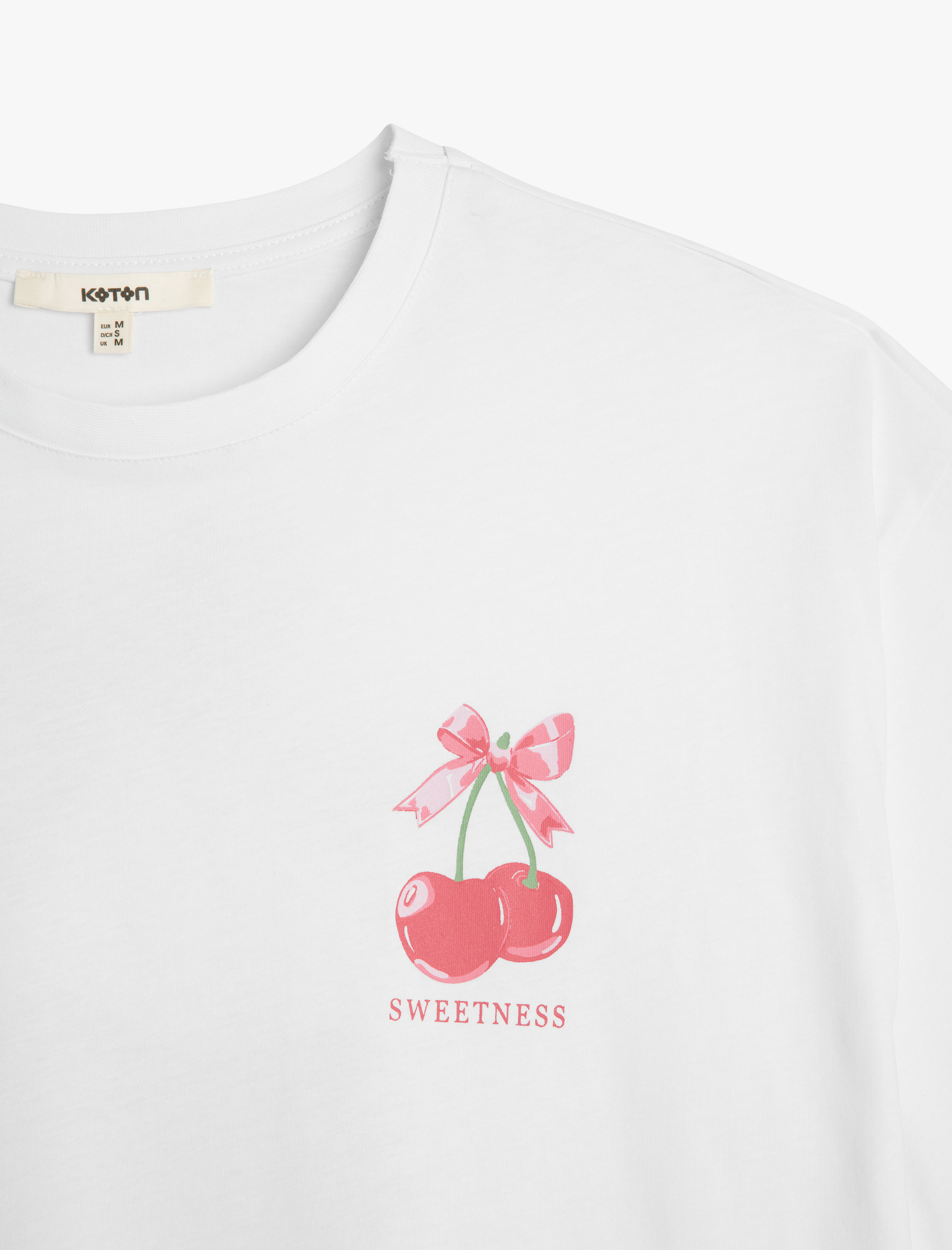   Pamuklu Kısa Kollu Bisiklet Yaka Arkası Kiraz Baskılı Kadın Tişört