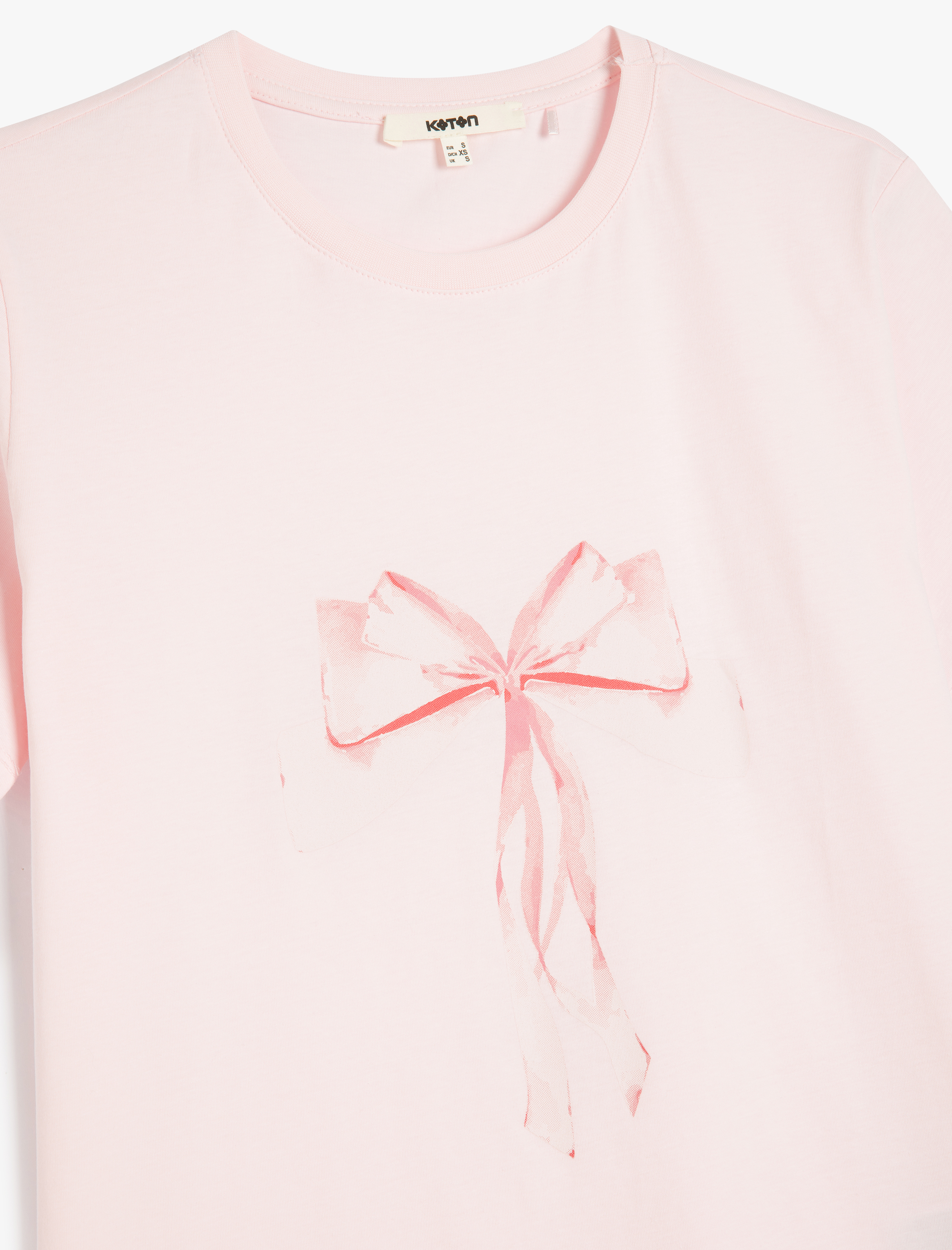   Pamuklu Fiyonk Baskılı Kısa Kollu Bisiklet Yaka Kadın Tişört