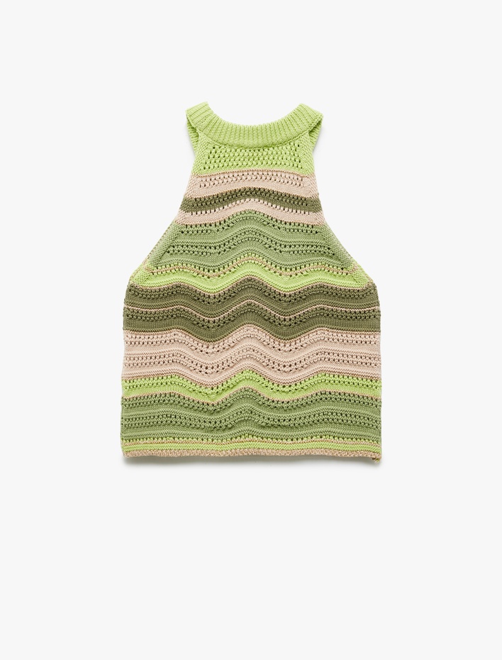 Kız Çocuk Halter Yaka Kolsuz Desenli Triko Atlet