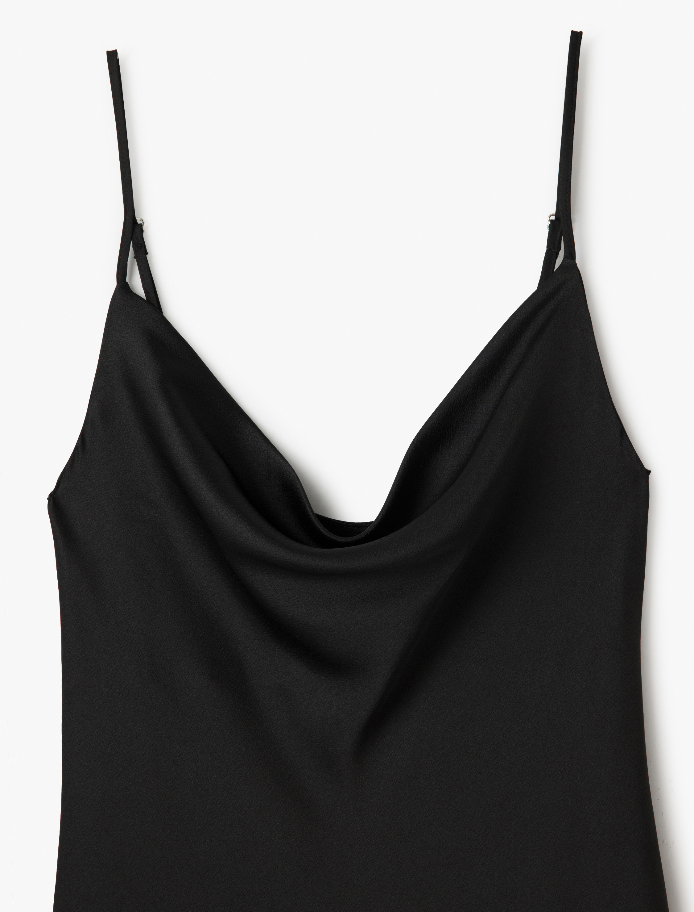   İp Askılı Degaje Yaka Volanlı Slip Midi Abiye Elbise