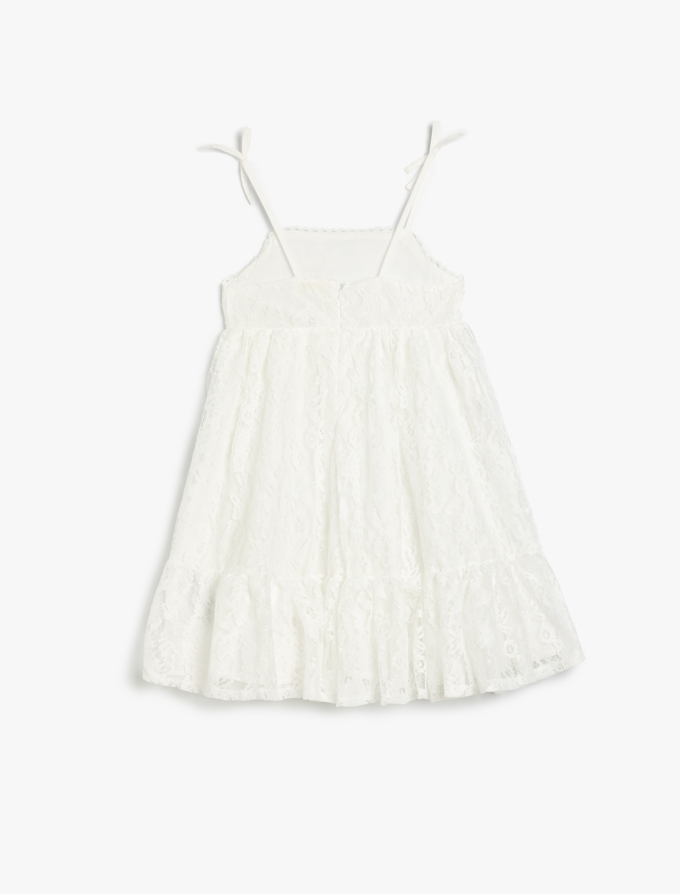  Kız Çocuk Kare Yaka Midi Boy Dantelli Askılı Elbise