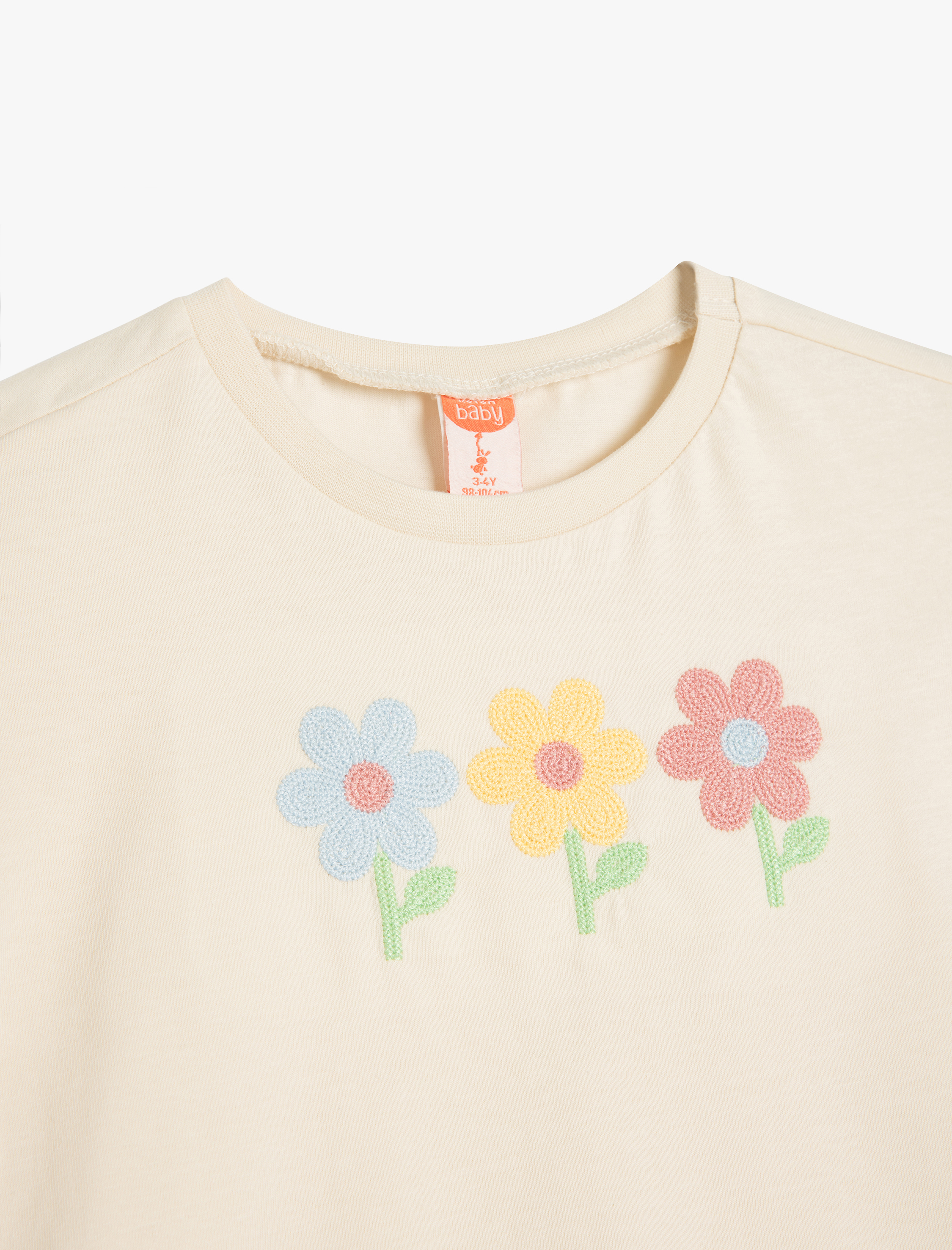  Kız Bebek Çiçek Baskılı Kısa Kollu Bisiklet Yaka Pamuklu Tişört