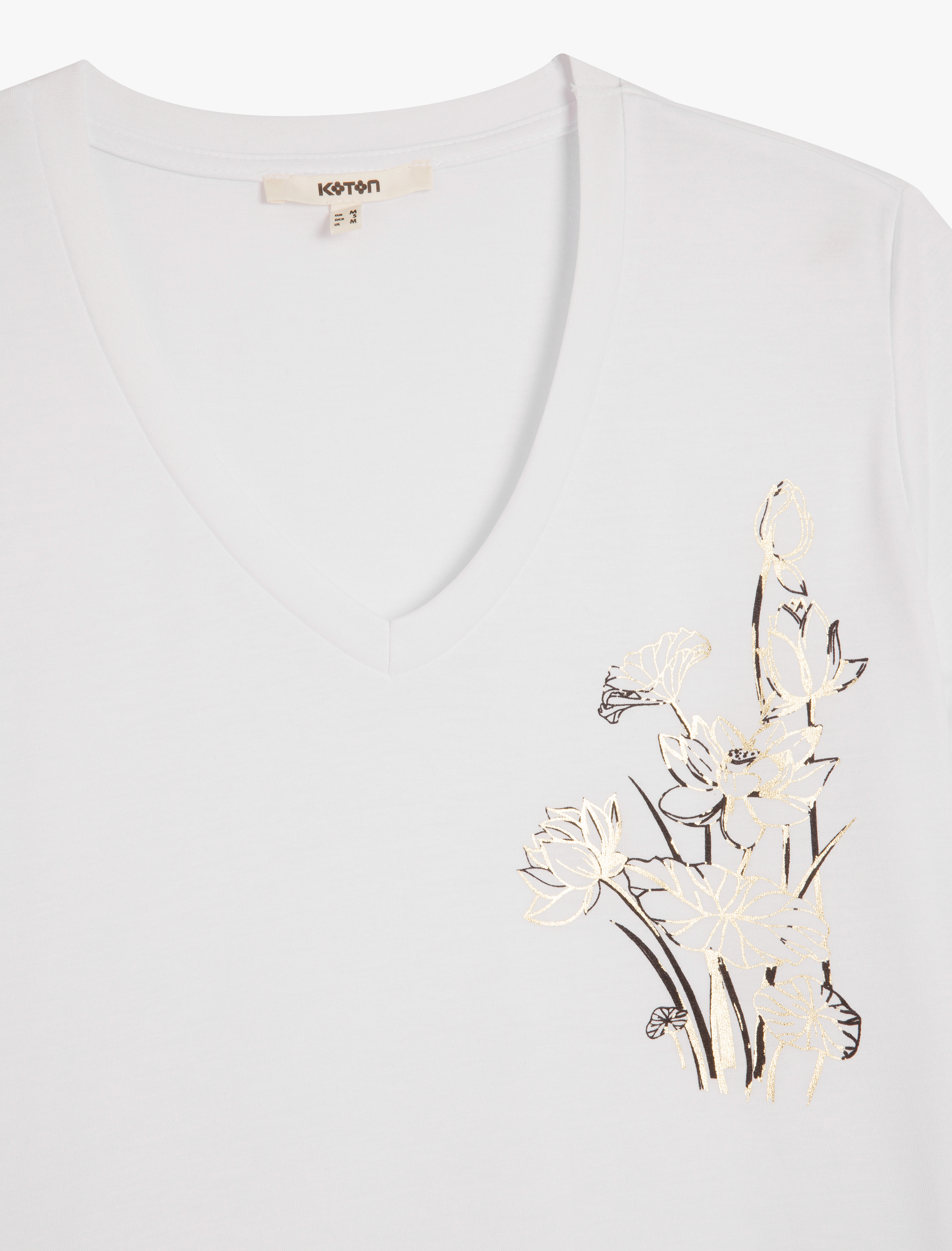   Viskon Kumaş Karışımlı Metalik Baskı Detaylı Kısa Kollu V Yaka Kadın Tişört