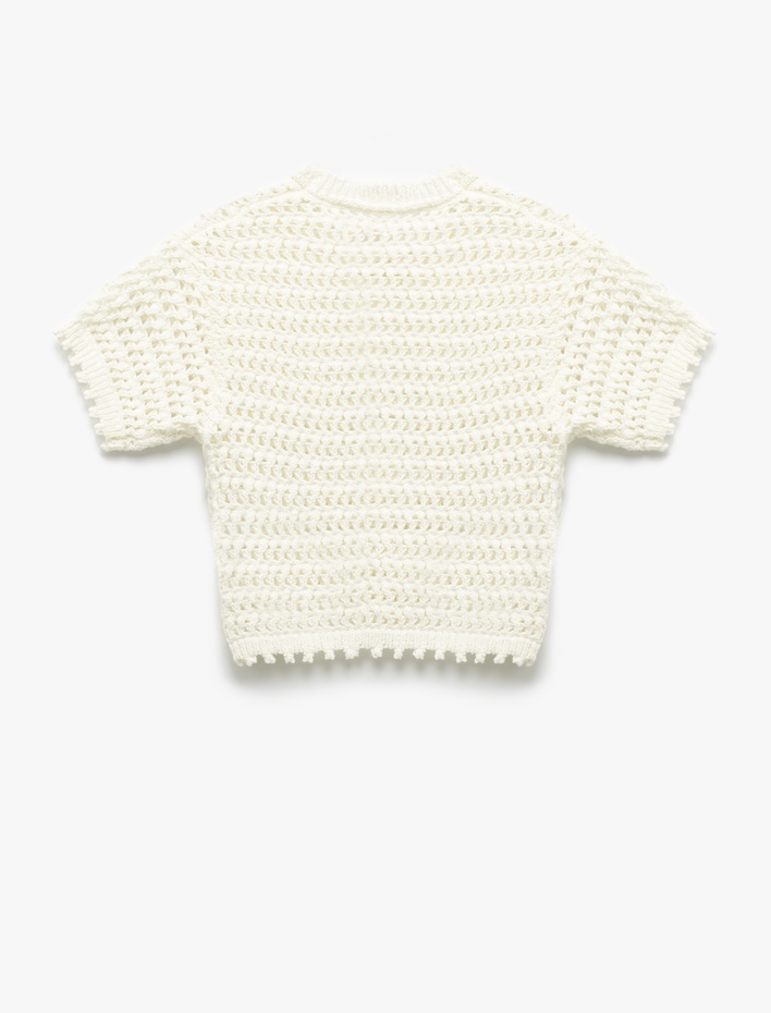 Kız Çocuk Ajurlu Kısa Kollu Bisiklet Yaka Triko Kazak