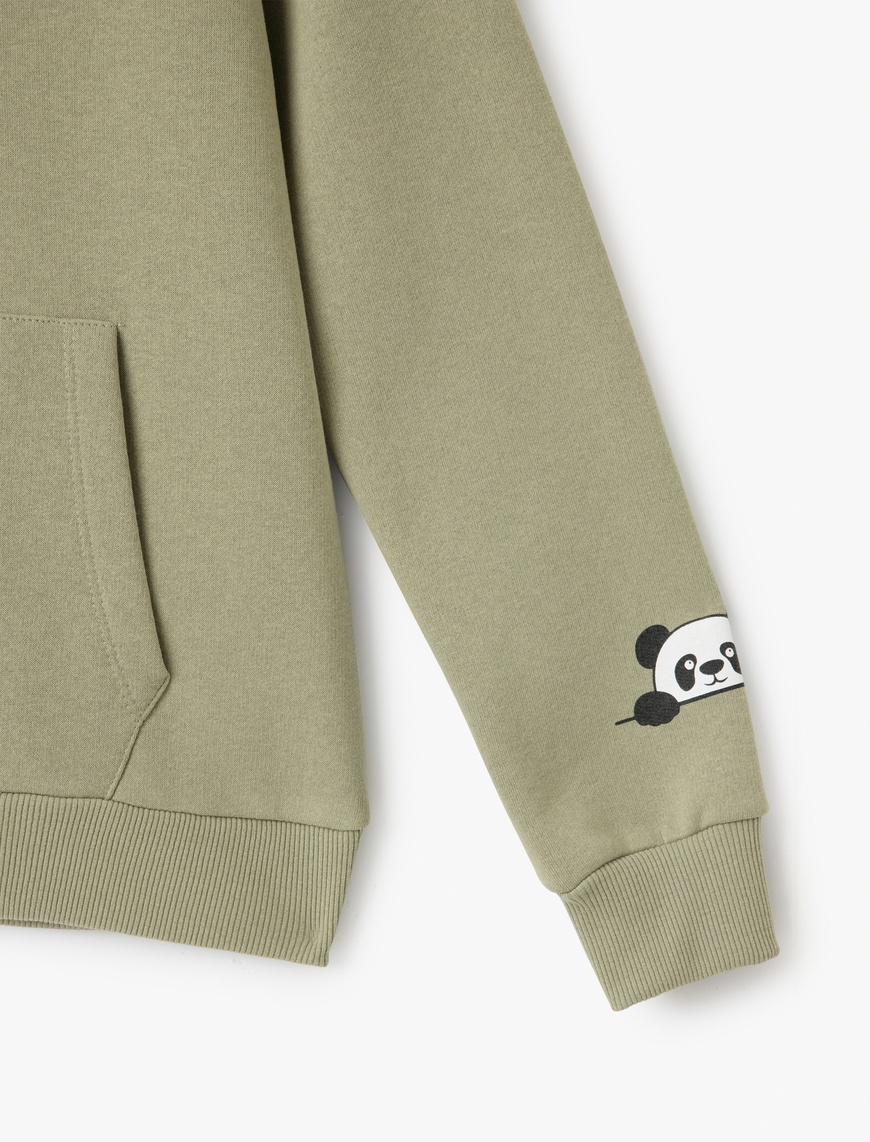   Panda Baskılı Kapüşonlu Kanguru Cepli Şardonlu Oversize Sweatshirt