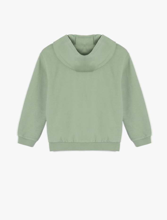 Erkek Bebek Pamuklu Fermuarlı Uzun Kollu Nakış Detaylı Kapşonlu Sweatshirt