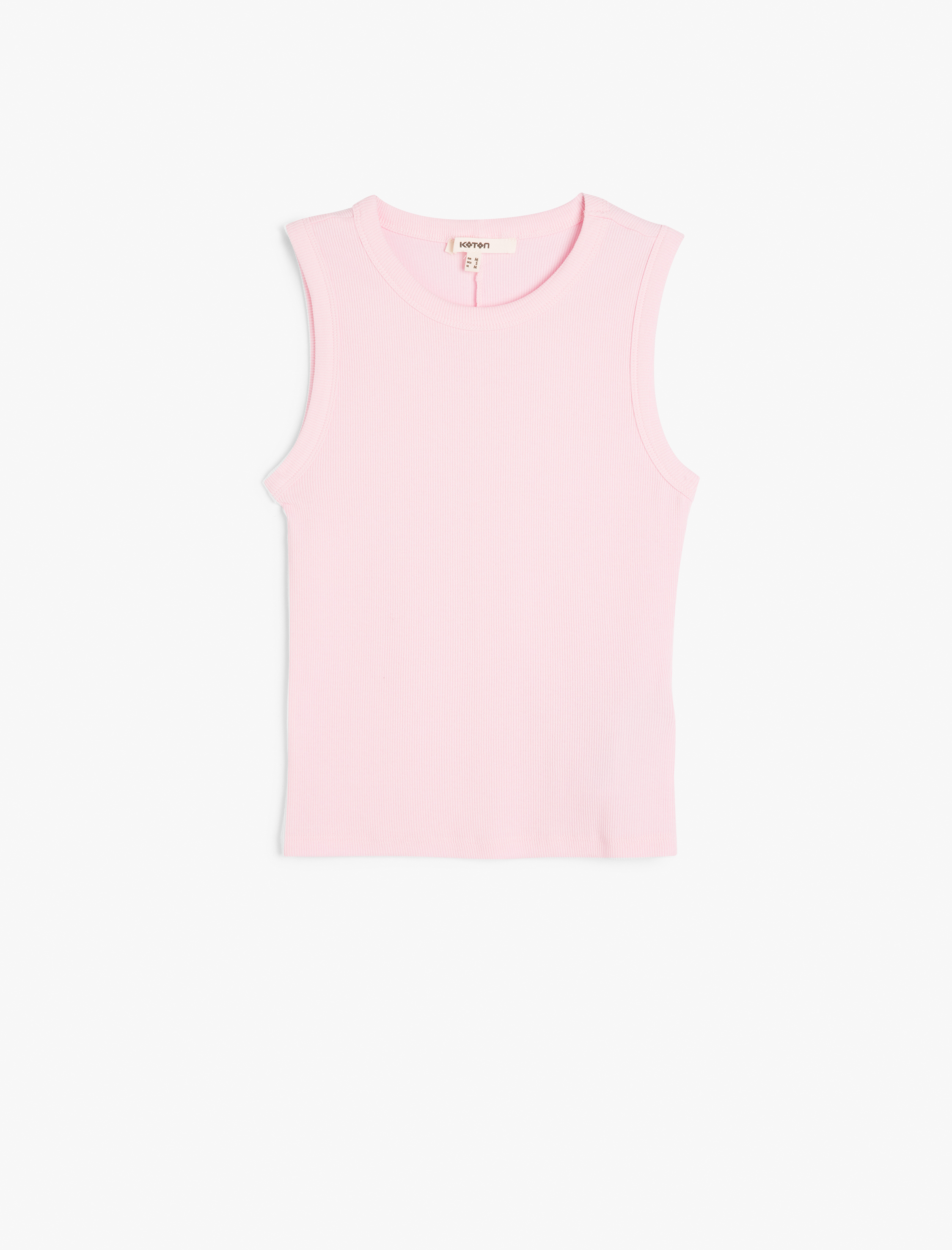 Koton Kadın Slim Fit Pamuklu Kolsuz Bisiklet Yaka Fitilli Atlet -1