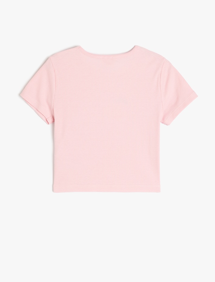 Kız Çocuk Limon Baskılı Bisiklet Yaka Pamuklu Kısa Kollu Crop Tişört