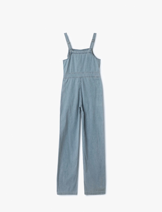 Kare Yaka Cepli Dikiş Detaylı Kolsuz Denim Tulum_1