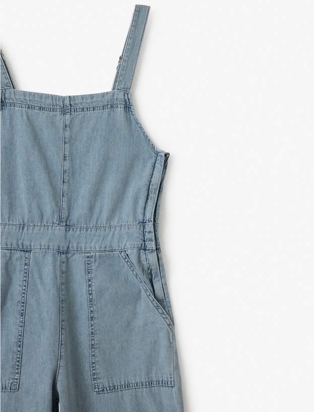 Kare Yaka Cepli Dikiş Detaylı Kolsuz Denim Tulum_2