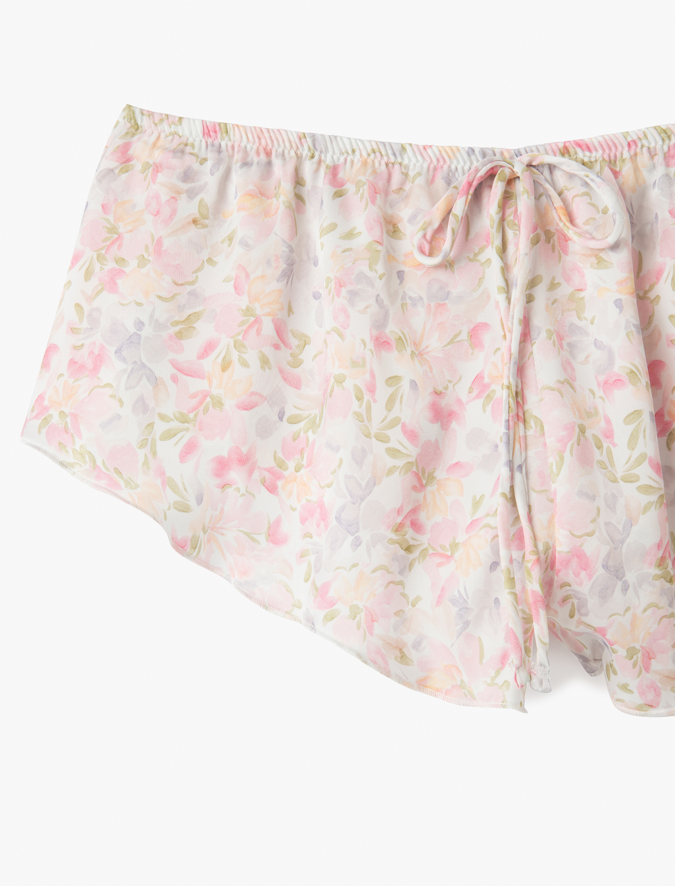   Bol Kalıp Beli Bağlamalı Çiçekli Mini Şort Pijama Altı