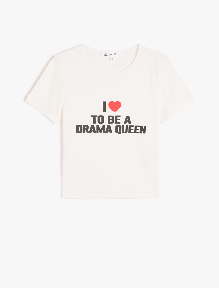  Slogan Baskılı Kısa Kollu Slim Fit Bisiklet Yaka Tişört