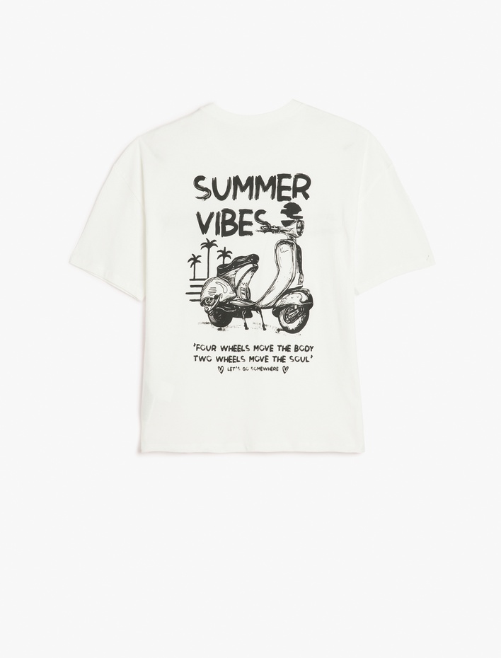  Arkası Baskılı Yaz Temalı Bisiklet Yaka Kısa Kollu Tişört