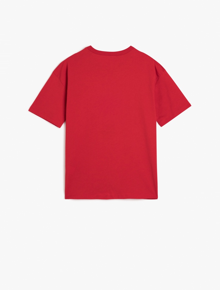  Kolej Baskılı Nakışlı Kısa Kollu Bisiklet Yaka Tişört