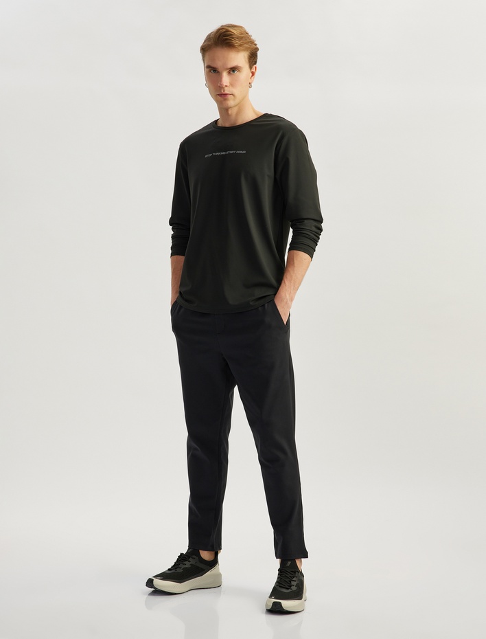  Slogan Baskılı Uzun Kollu Bisiklet Yaka Oversize Spor Sweatshirt