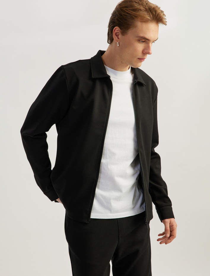  Uzun Kollu Pamuk Karışımlı Fermuarlı Hırka