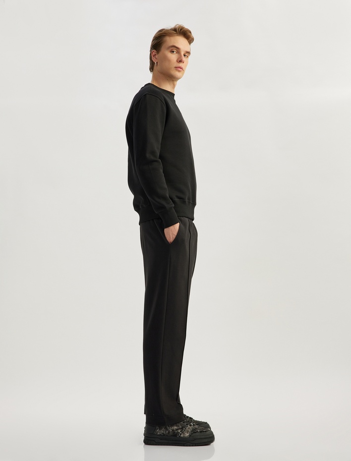  Pamuklu Cep Detaylı Nervürlü Beli Bağcıklı Eşofman Altı