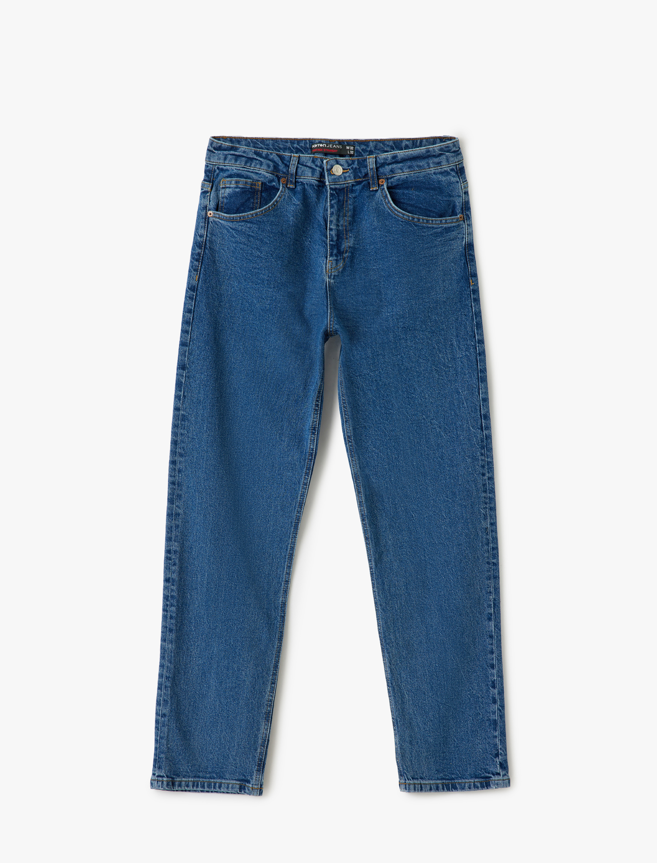   Normal Bel Pamuklu Vintage Straight Jean Pantolon
