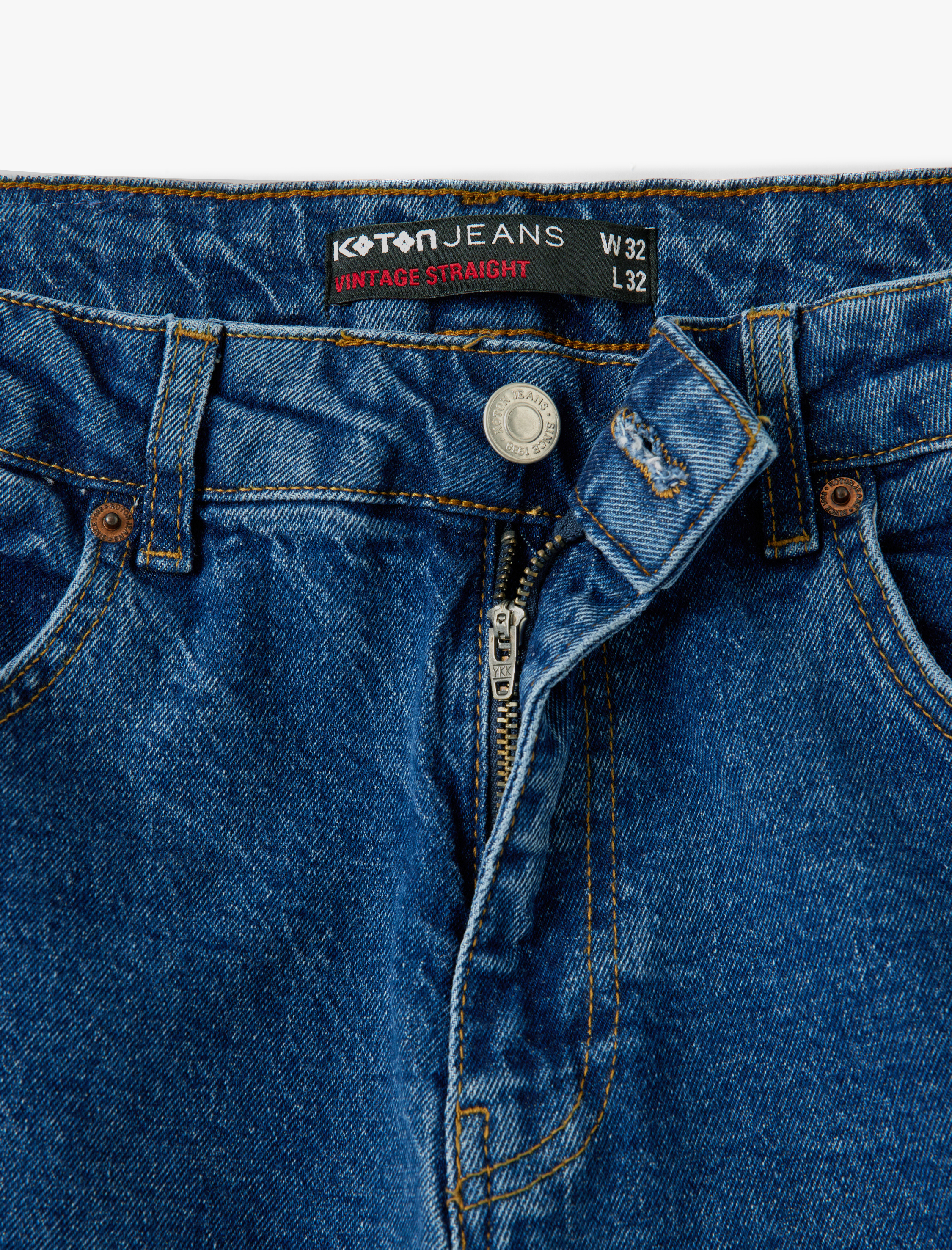   Normal Bel Pamuklu Vintage Straight Jean Pantolon