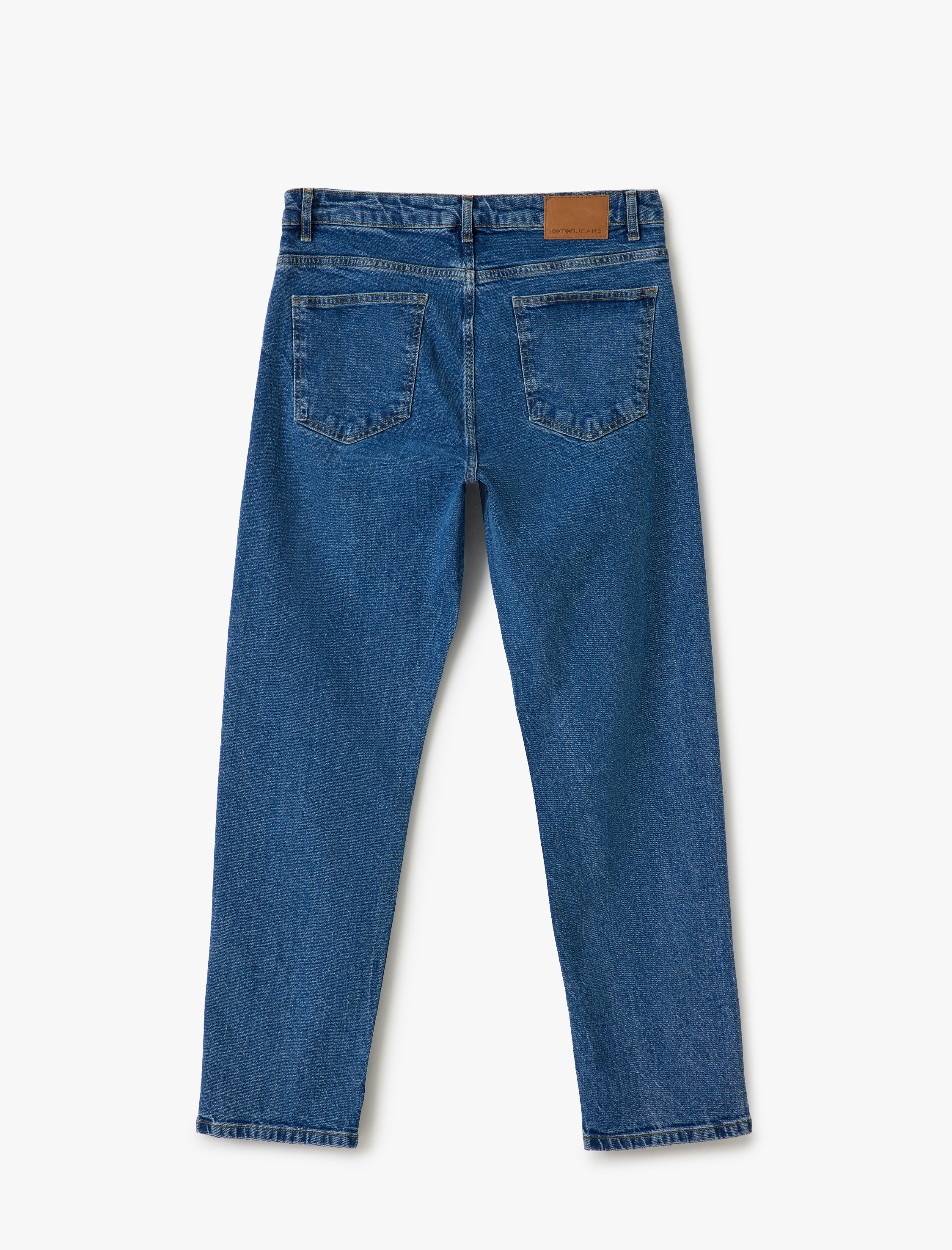   Normal Bel Pamuklu Vintage Straight Jean Pantolon