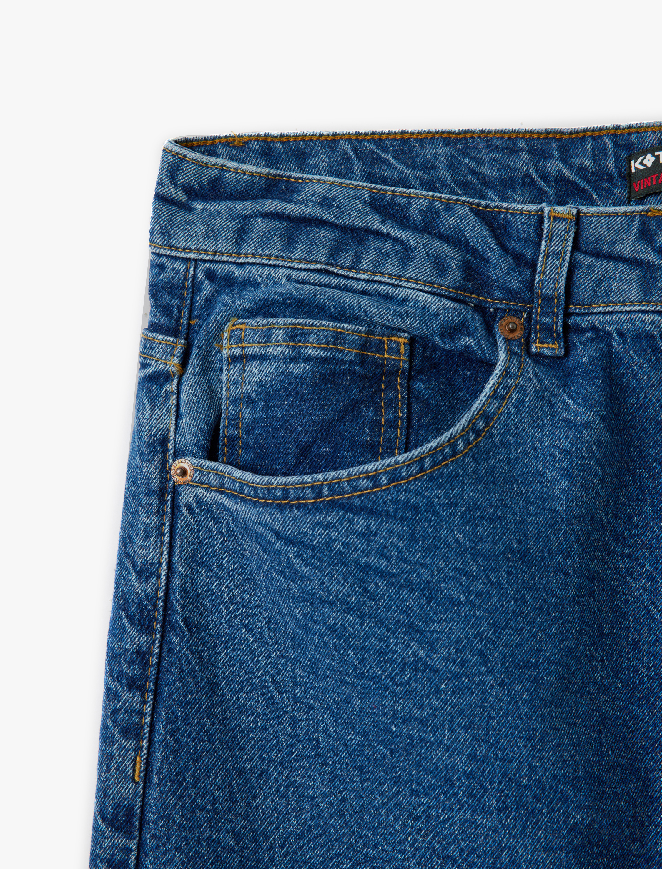   Normal Bel Pamuklu Vintage Straight Jean Pantolon