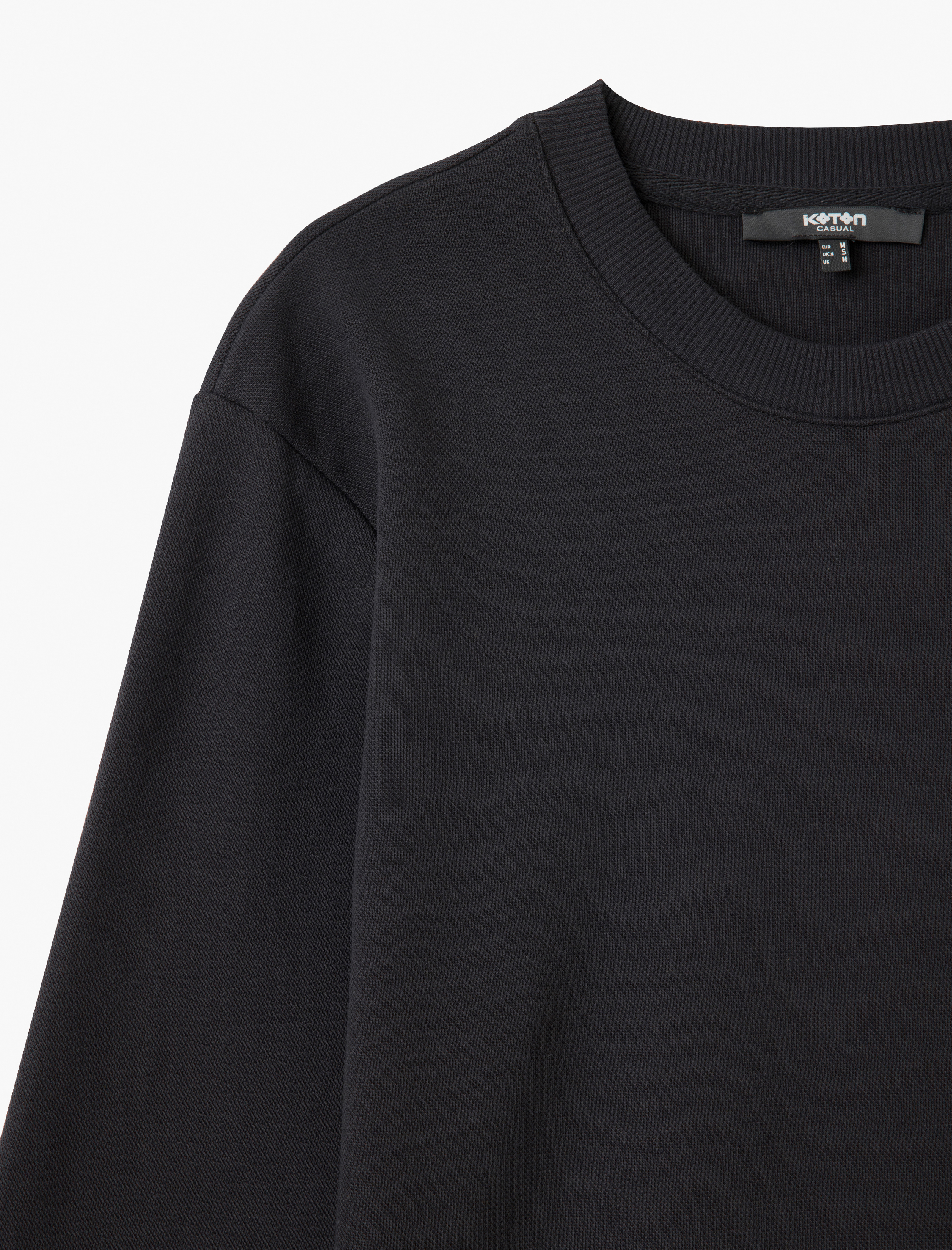   Bisiklet Yaka Pamuklu Pike Kumaş Basic Sweatshirt