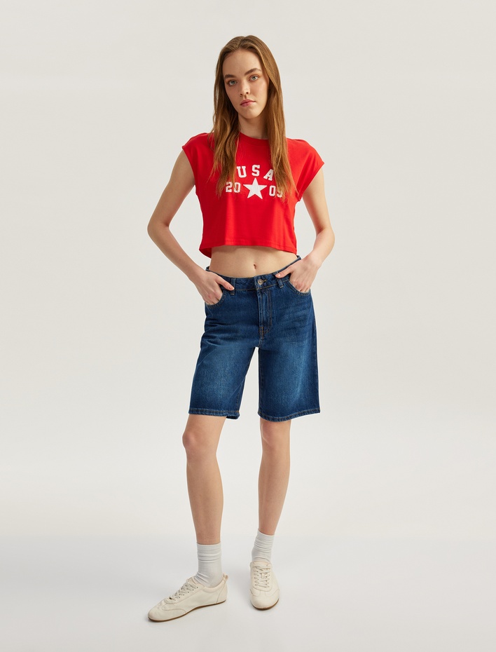  Rahat Kesim Normal Bel Denim Şort