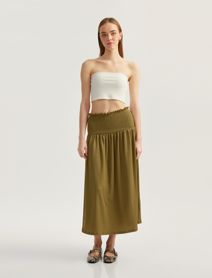  Yüksek Bel Gipeli Bürümcük Midi Etek Bürümcük