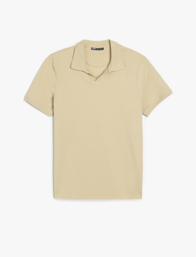 Pamuklu Pike Kumaş Kısa Kollu Regular Fit V Yaka Polo Tişört_2