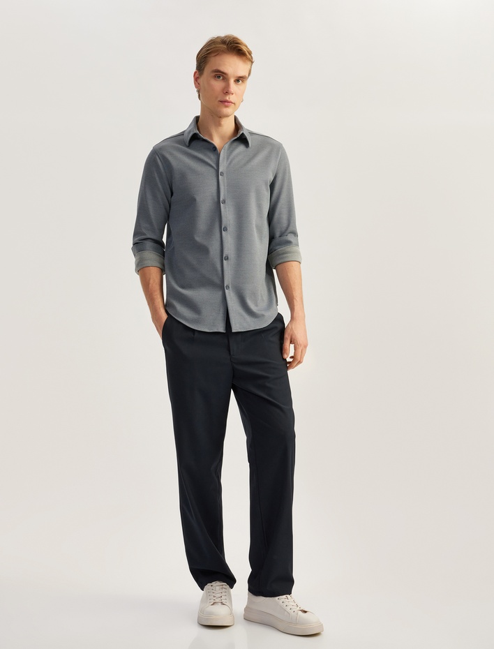  Pamuklu Düğmeli Regular Fit Pike Kumaş Uzun Kollu Gömlek